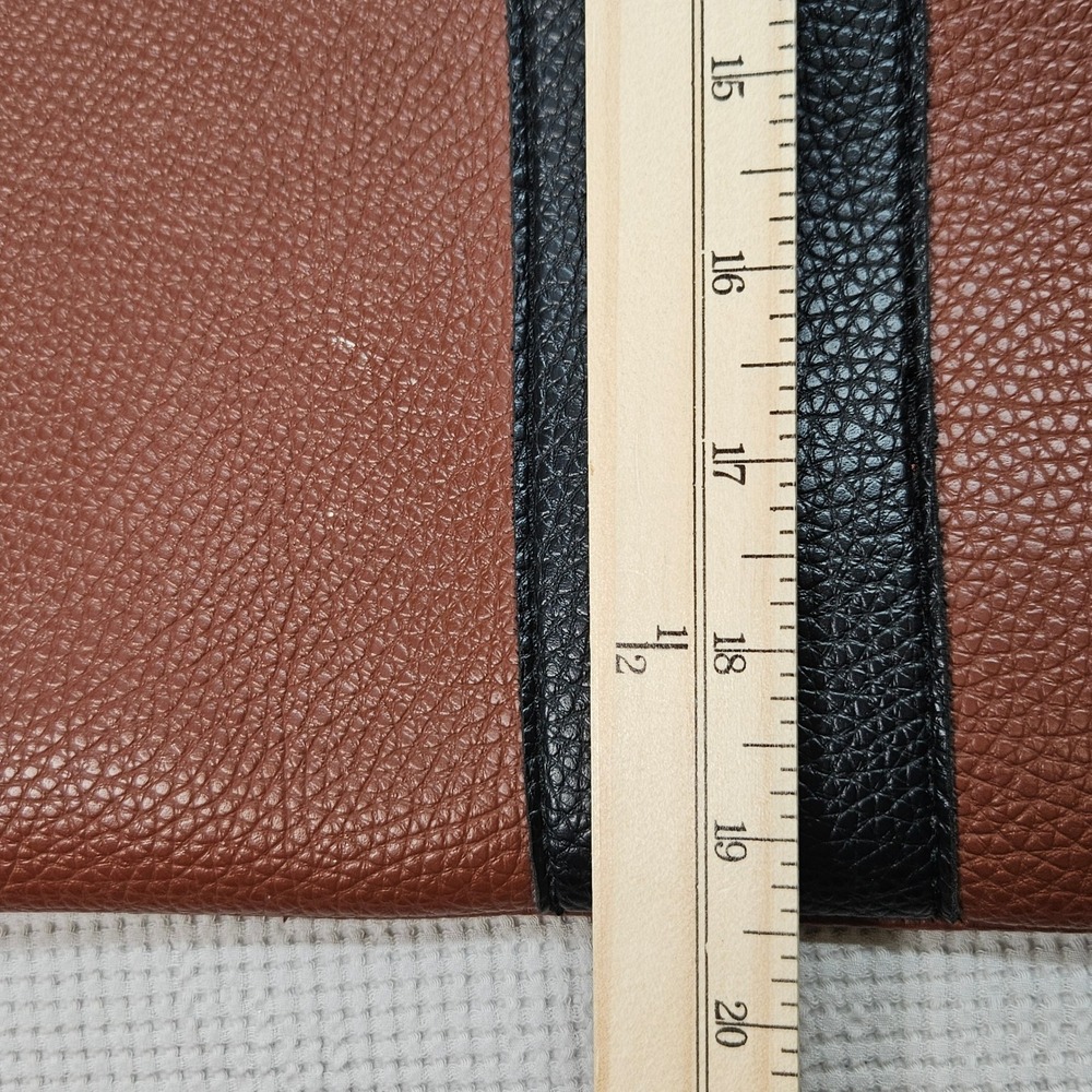 Vince Camuto Brown‎ Pebbled Leather Tote Bag Black Stripe Shopper Mens Womens - Picture 6 of 14